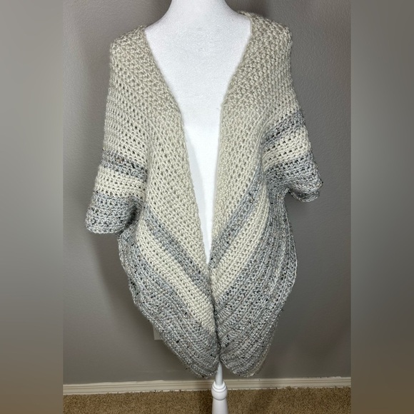 None Sweaters - Womens Handmade Boho Crochet Coastal Cowgirl Neutral Cardigan O/S Beige Gray